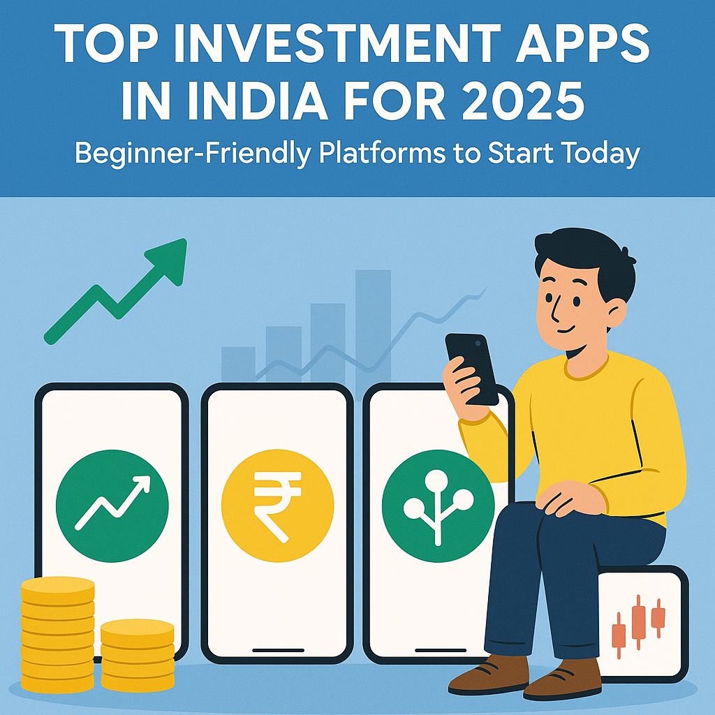 Best investment apps India 2025 comparison showing mobile screens with Groww, Zerodha, Angel One trading interfaces