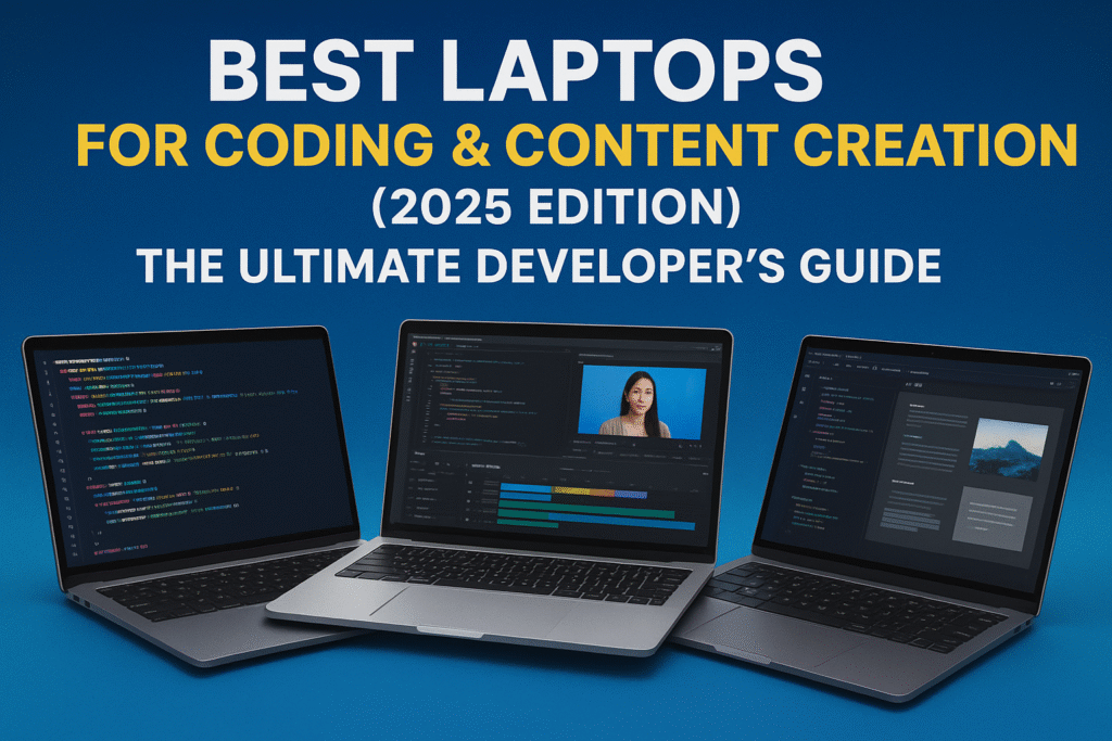 Best laptops for coding and content creation 2025 featuring top developer picks including MacBook Pro M4, Dell XPS 15, and other premium programming laptops