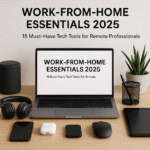 Remote professional working from home office setup with laptop, monitor, and ergonomic chair - work from home essentials 2025