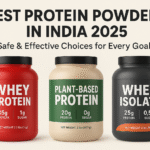 Best protein powders India 2025 comparison chart showing whey casein and plant-based options with ratings and prices for muscle building and weight loss goals
