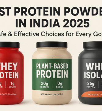 Best protein powders India 2025 comparison chart showing whey casein and plant-based options with ratings and prices for muscle building and weight loss goals