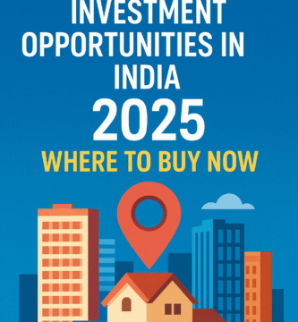 Real estate investment opportunities in India 2025 showing modern residential and commercial properties in top cities like Mumbai, Delhi, Bangalore for high return low risk investments